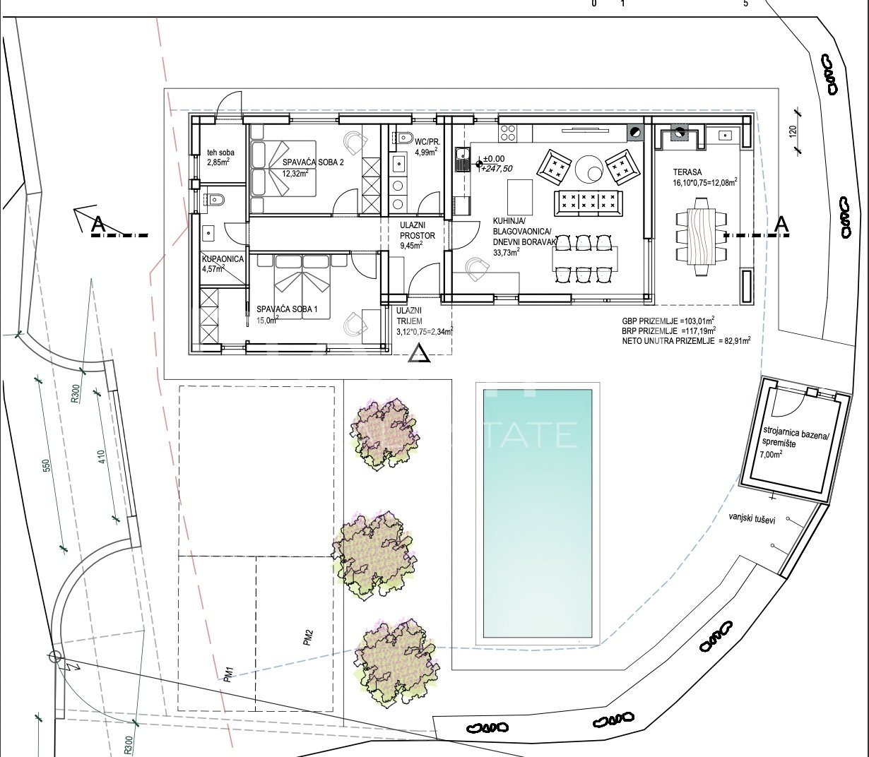 ISTRIEN, MARČANA - Baugrundstück 630m2 mit Projekt für Haus mit Pool